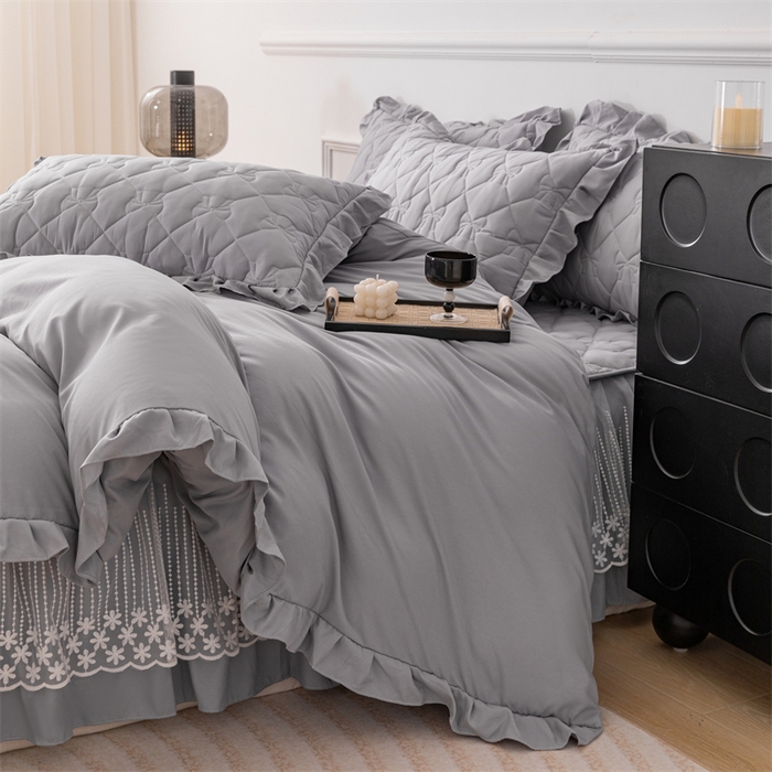 91家纺网 家纺一手货源 找家纺 乐蔻家纺 2026春夏新款A类原棉大豆夹棉床裙床笠四件套床笠单件-蝴蝶结 蝴蝶结-高级灰
