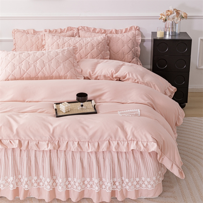 91家纺网 家纺一手货源 找家纺 乐蔻家纺 2026春夏新款A类原棉大豆夹棉床裙床笠四件套床笠单件-蝴蝶结 蝴蝶结-豆沙粉