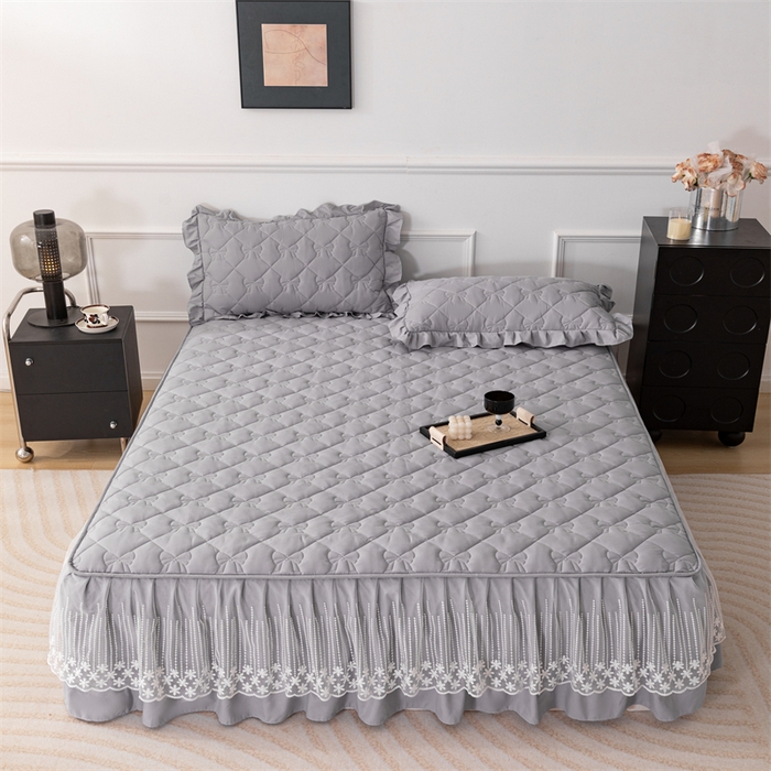 91家纺网 家纺一手货源 找家纺 乐蔻家纺 2026春夏新款A类原棉大豆夹棉床裙床笠四件套床笠单件-蝴蝶结 蝴蝶结-高级灰