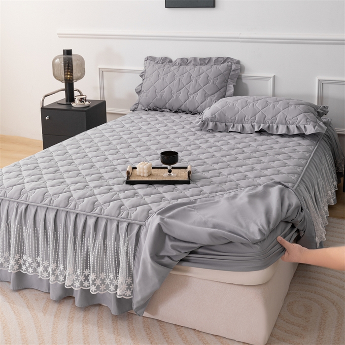 乐蔻家纺 2026春夏新款A类原棉大豆夹棉床裙床笠四件套床笠单件-蝴蝶结 蝴蝶结-高级灰