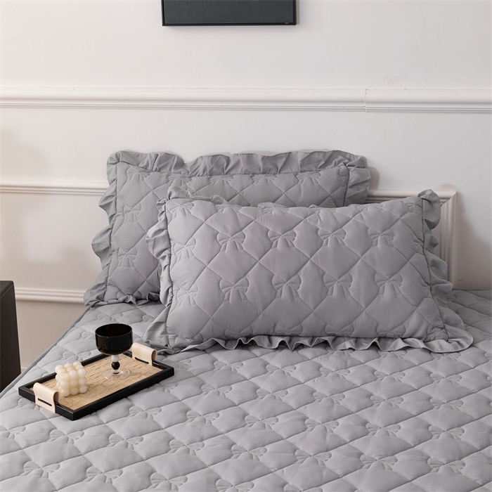 91家纺网 家纺一手货源 找家纺 乐蔻家纺 2026春夏新款A类原棉大豆夹棉床裙床笠四件套床笠单件-蝴蝶结 蝴蝶结-高级灰