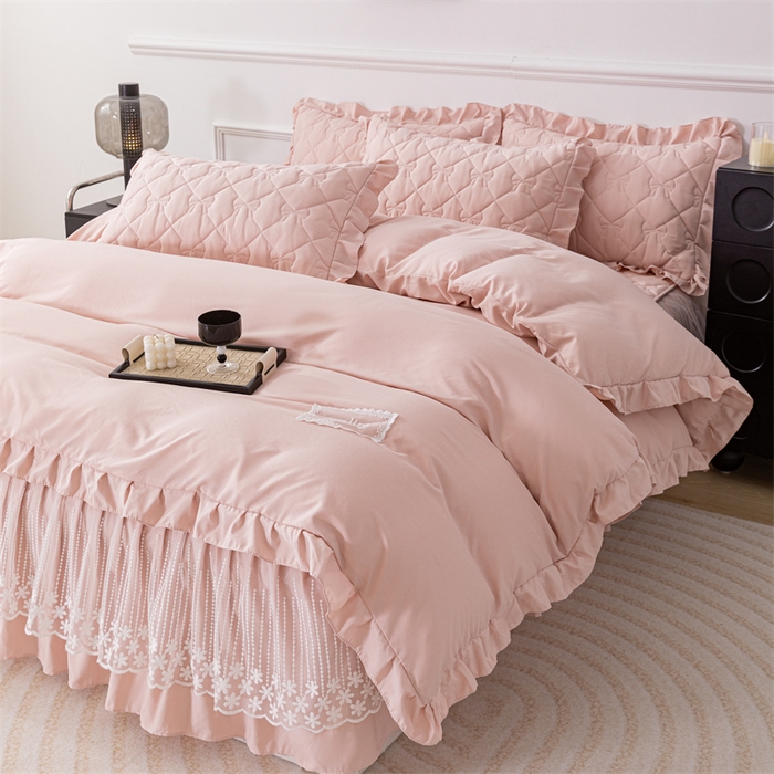 91家纺网 家纺一手货源 找家纺 乐蔻家纺 2026春夏新款A类原棉大豆夹棉床裙床笠四件套床笠单件-蝴蝶结 蝴蝶结-豆沙粉