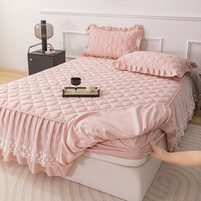 乐蔻家纺 2026春夏新款A类原棉大豆夹棉床裙床笠四件套床笠单件-蝴蝶结 蝴蝶结-豆沙粉