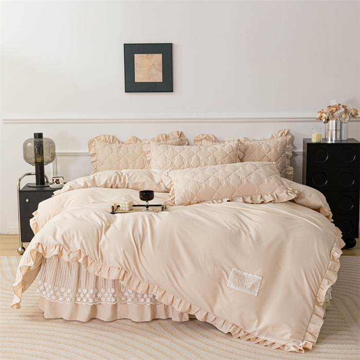 91家纺网 家纺一手货源 找家纺 乐蔻家纺 2026春夏新款A类原棉大豆夹棉床裙床笠四件套床笠单件-蝴蝶结 蝴蝶结-优雅驼