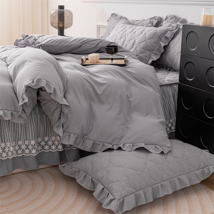 91家纺网 家纺一手货源 找家纺 乐蔻家纺 2026春夏新款A类原棉大豆夹棉床裙床笠四件套床笠单件-蝴蝶结 蝴蝶结-高级灰