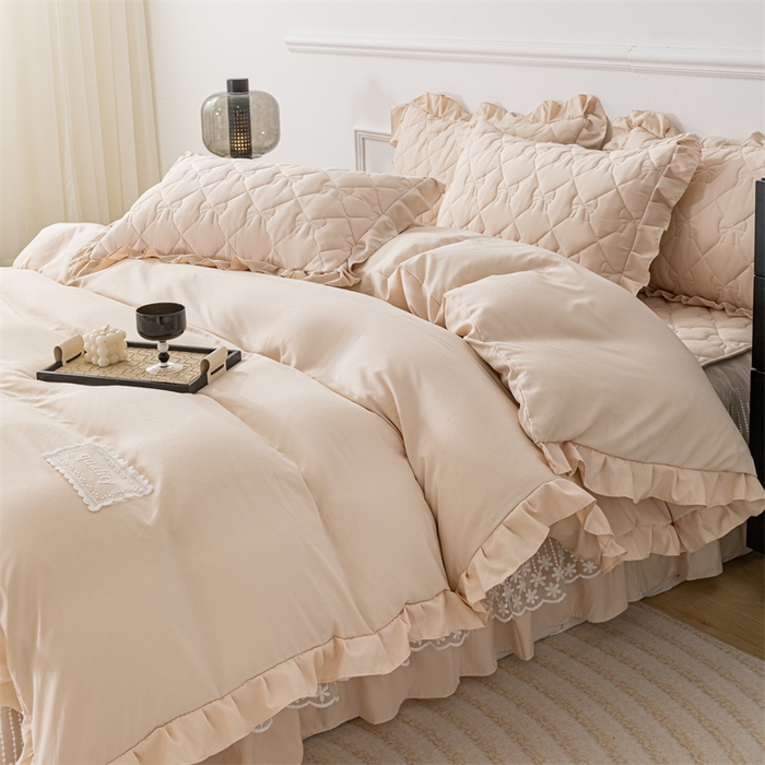 91家纺网 家纺一手货源 找家纺 乐蔻家纺 2026春夏新款A类原棉大豆夹棉床裙床笠四件套床笠单件-蝴蝶结 蝴蝶结-优雅驼
