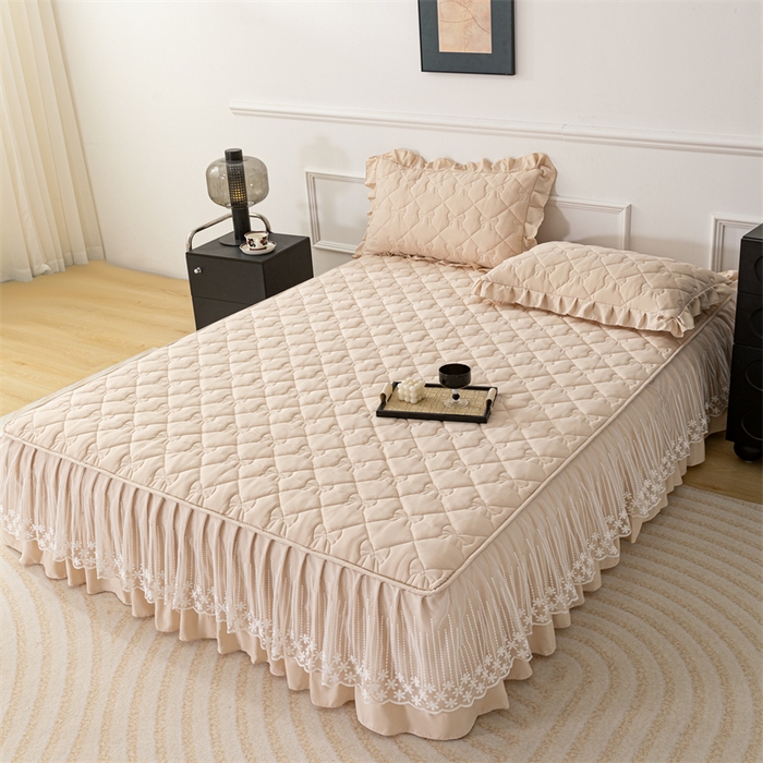 91家纺网 家纺一手货源 找家纺 乐蔻家纺 2026春夏新款A类原棉大豆夹棉床裙床笠四件套床笠单件-蝴蝶结 蝴蝶结-优雅驼