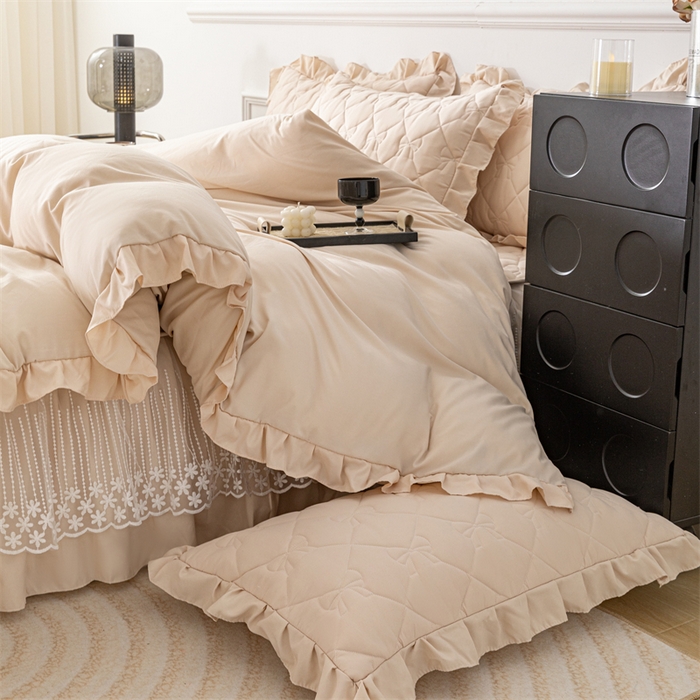 91家纺网 家纺一手货源 找家纺 乐蔻家纺 2026春夏新款A类原棉大豆夹棉床裙床笠四件套床笠单件-蝴蝶结 蝴蝶结-优雅驼