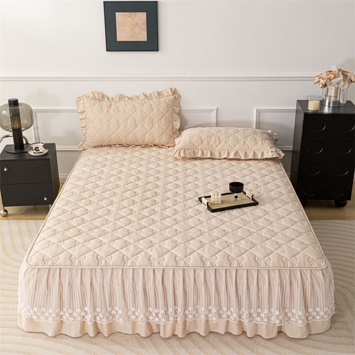 91家纺网 家纺一手货源 找家纺 乐蔻家纺 2026春夏新款A类原棉大豆夹棉床裙床笠四件套床笠单件-蝴蝶结 蝴蝶结-优雅驼