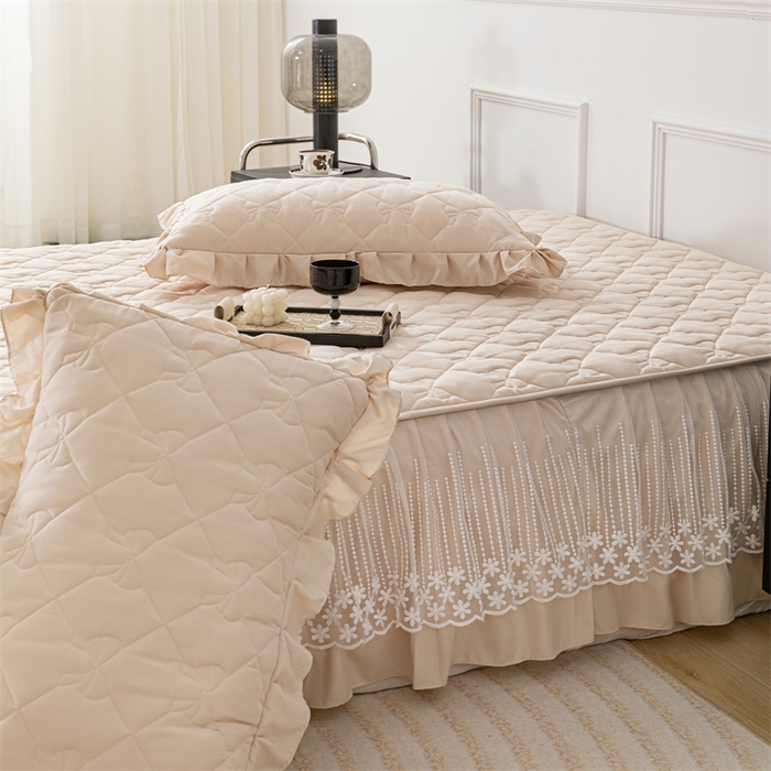 91家纺网 家纺一手货源 找家纺 乐蔻家纺 2026春夏新款A类原棉大豆夹棉床裙床笠四件套床笠单件-蝴蝶结 蝴蝶结-优雅驼