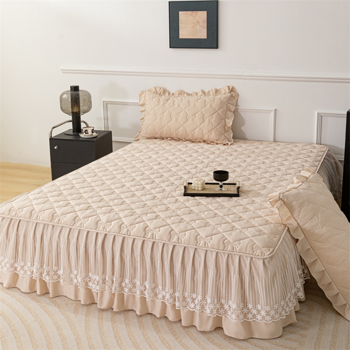 91家纺网 家纺一手货源 找家纺 乐蔻家纺 2026春夏新款A类原棉大豆夹棉床裙床笠四件套床笠单件-蝴蝶结 蝴蝶结-优雅驼