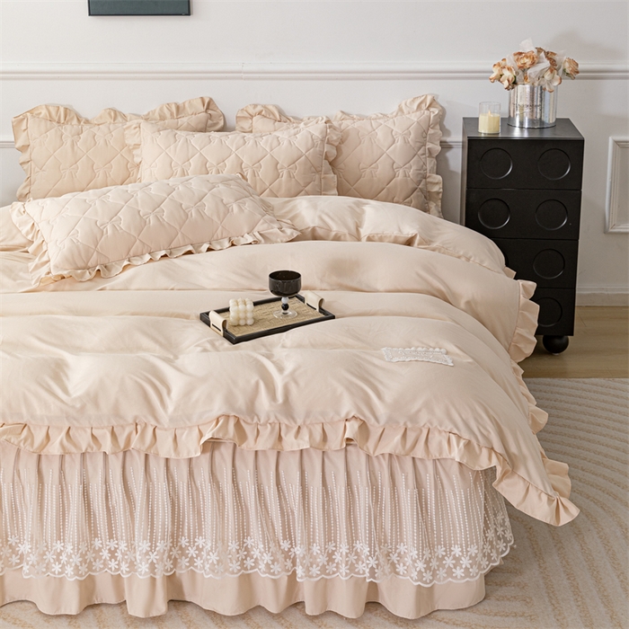 91家纺网 家纺一手货源 找家纺 乐蔻家纺 2026春夏新款A类原棉大豆夹棉床裙床笠四件套床笠单件-蝴蝶结 蝴蝶结-优雅驼