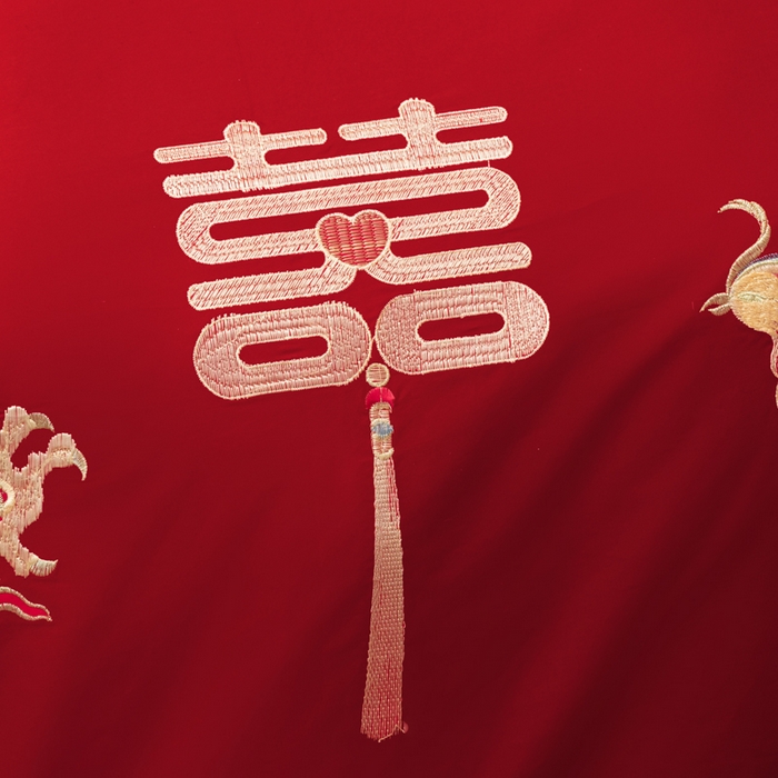 91家纺网 家纺一手货源 找家纺 千禧家纺 2026新款全棉13372婚庆绣花系列 龙凤喜事