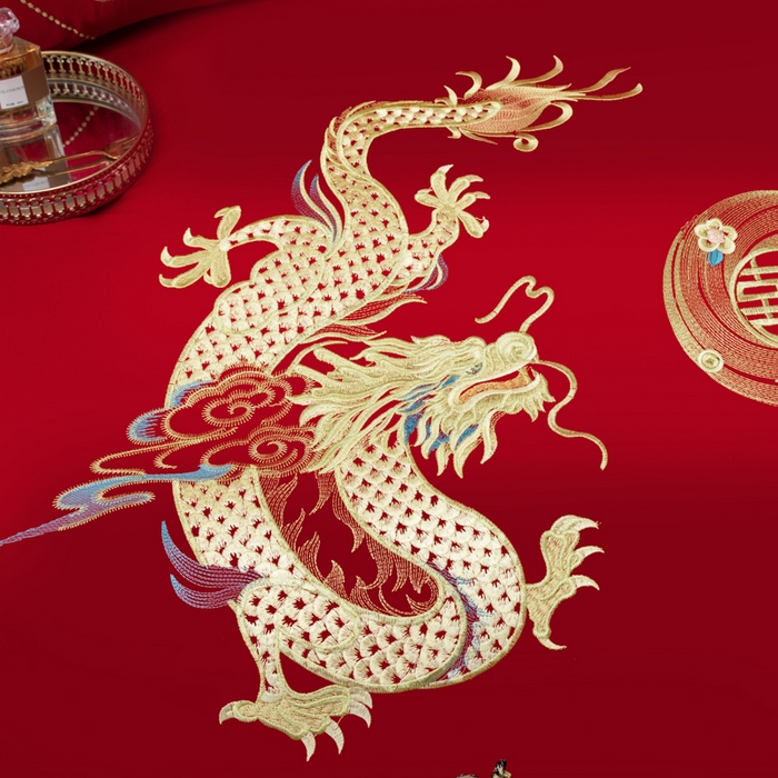 91家纺网 家纺一手货源 找家纺 千禧家纺 2026新款全棉13372婚庆绣花系列 龙凤送子