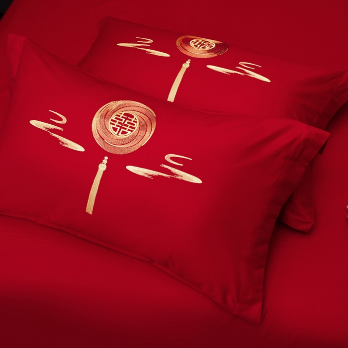 91家纺网 家纺一手货源 找家纺 千禧家纺 2026新款全棉13372婚庆绣花系列 龙凤送子