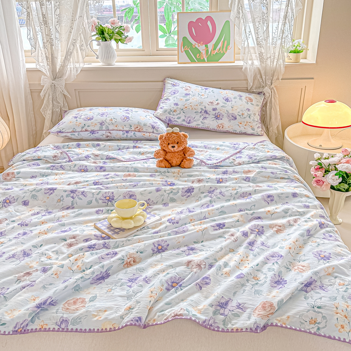 91家纺网 家纺一手货源 找家纺 归属 2026新款A类小碎花贝壳绣皱皱棉夏被夏凉被空调被 漫之语