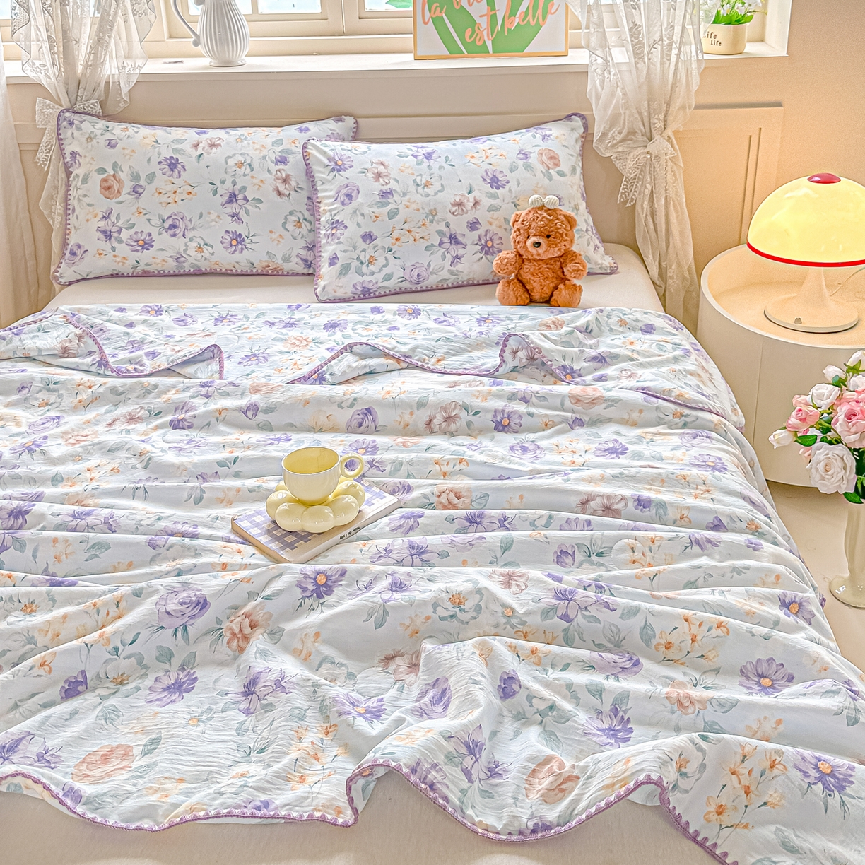 91家纺网 家纺一手货源 找家纺 归属 2026新款A类小碎花贝壳绣皱皱棉夏被夏凉被空调被 漫之语