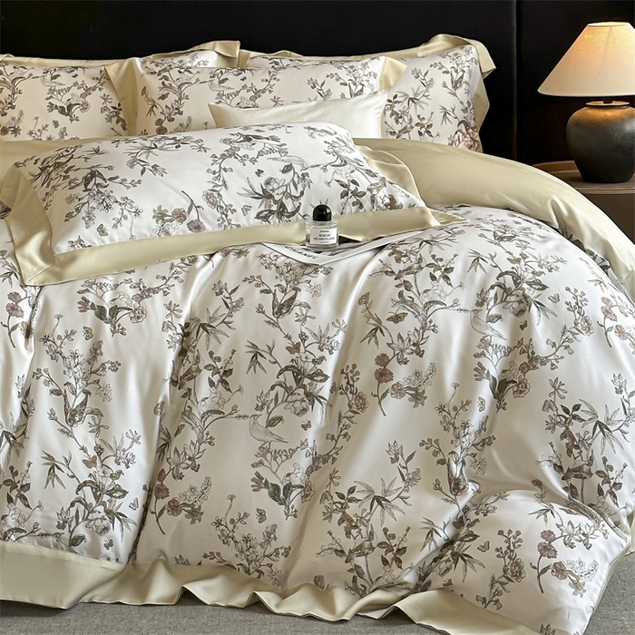 91家纺网 家纺一手货源 找家纺 蓝米卡夫 2026夏季新款50S天丝数码印花夏被夏凉被空调被四件套 春意