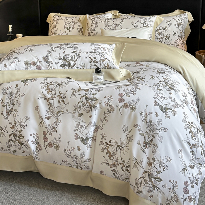 91家纺网 家纺一手货源 找家纺 蓝米卡夫 2026夏季新款50S天丝数码印花夏被夏凉被空调被四件套 春意