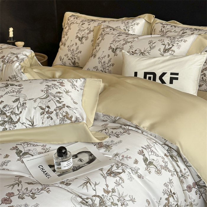 91家纺网 家纺一手货源 找家纺 蓝米卡夫 2026夏季新款50S天丝数码印花夏被夏凉被空调被四件套 春意