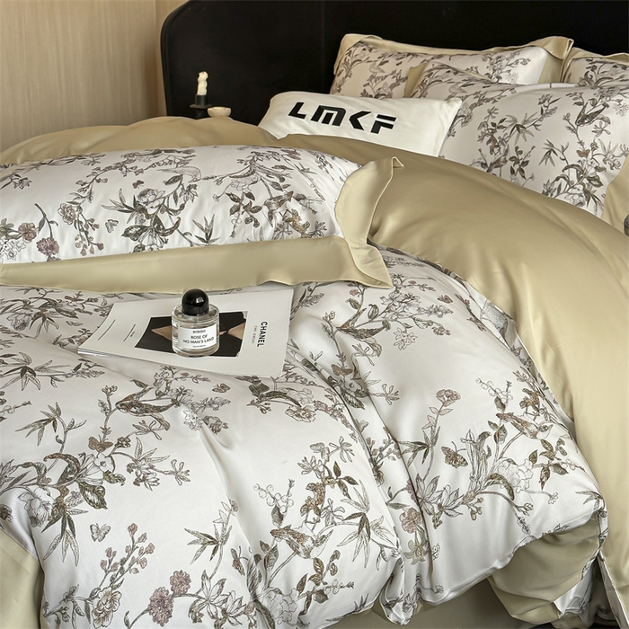 91家纺网 家纺一手货源 找家纺 蓝米卡夫 2026夏季新款50S天丝数码印花夏被夏凉被空调被四件套 春意