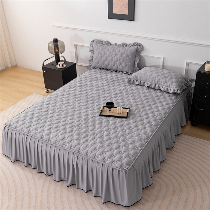 91家纺网 家纺一手货源 找家纺 乐蔻家纺 2026春夏新款新款A类原棉大豆夹棉床裙床笠四件套床笠单件-水仙花 水仙花-高级灰