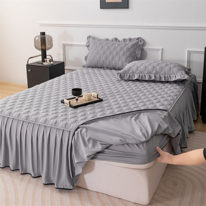 乐蔻家纺 2026春夏新款新款A类原棉大豆夹棉床裙床笠四件套床笠单件-水仙花 水仙花-高级灰