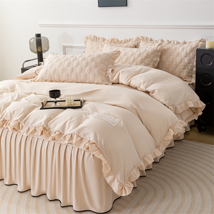 91家纺网 家纺一手货源 找家纺 乐蔻家纺 2026春夏新款新款A类原棉大豆夹棉床裙床笠四件套床笠单件-水仙花 水仙花-优雅驼