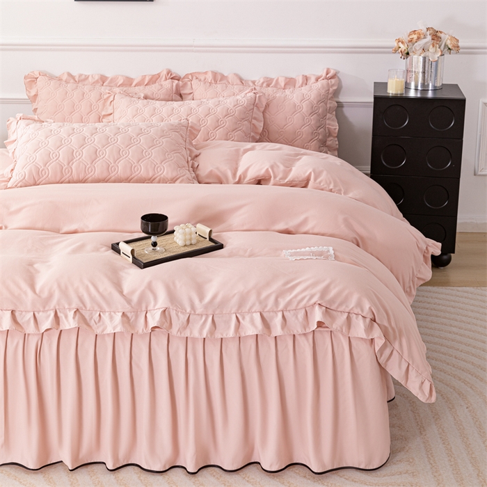 91家纺网 家纺一手货源 找家纺 乐蔻家纺 2026春夏新款新款A类原棉大豆夹棉床裙床笠四件套床笠单件-水仙花 水仙花-豆沙粉