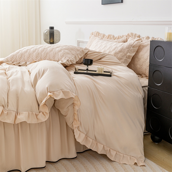 91家纺网 家纺一手货源 找家纺 乐蔻家纺 2026春夏新款新款A类原棉大豆夹棉床裙床笠四件套床笠单件-水仙花 水仙花-优雅驼