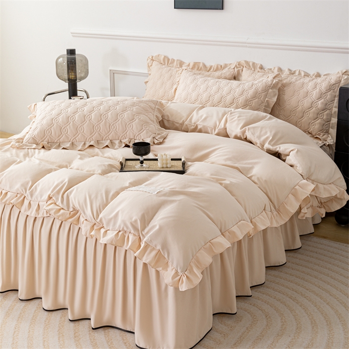 91家纺网 家纺一手货源 找家纺 乐蔻家纺 2026春夏新款新款A类原棉大豆夹棉床裙床笠四件套床笠单件-水仙花 水仙花-优雅驼