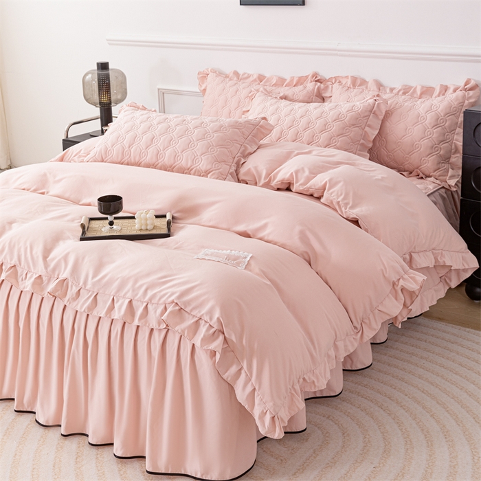 91家纺网 家纺一手货源 找家纺 （总）乐蔻家纺 2026春夏新款新款A类原棉大豆夹棉床裙床笠四件套床笠单件-水仙花