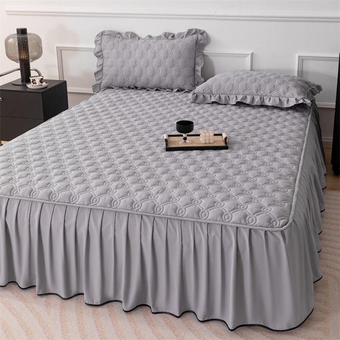 91家纺网 家纺一手货源 找家纺 乐蔻家纺 2026春夏新款新款A类原棉大豆夹棉床裙床笠四件套床笠单件-水仙花 水仙花-高级灰