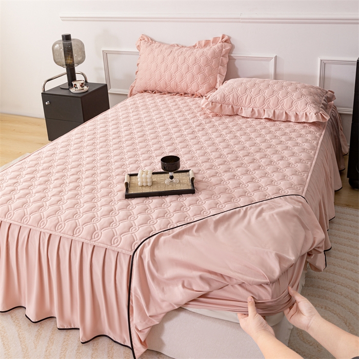 91家纺网 家纺一手货源 找家纺 乐蔻家纺 2026春夏新款新款A类原棉大豆夹棉床裙床笠四件套床笠单件-水仙花 水仙花-豆沙粉