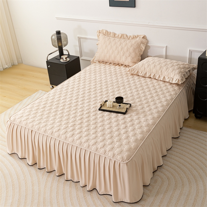 91家纺网 家纺一手货源 找家纺 乐蔻家纺 2026春夏新款新款A类原棉大豆夹棉床裙床笠四件套床笠单件-水仙花 水仙花-优雅驼