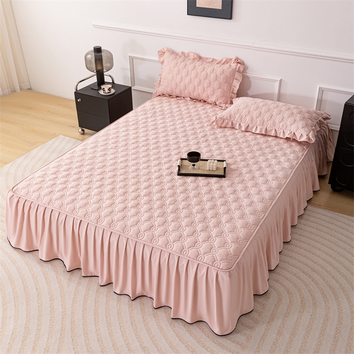 91家纺网 家纺一手货源 找家纺 乐蔻家纺 2026春夏新款新款A类原棉大豆夹棉床裙床笠四件套床笠单件-水仙花 水仙花-豆沙粉