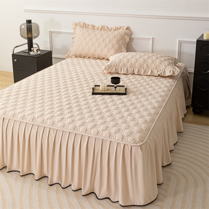 91家纺网 家纺一手货源 找家纺 乐蔻家纺 2026春夏新款新款A类原棉大豆夹棉床裙床笠四件套床笠单件-水仙花 水仙花-优雅驼