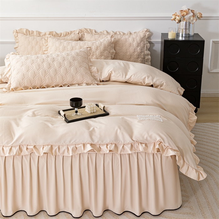 91家纺网 家纺一手货源 找家纺 乐蔻家纺 2026春夏新款新款A类原棉大豆夹棉床裙床笠四件套床笠单件-水仙花 水仙花-优雅驼