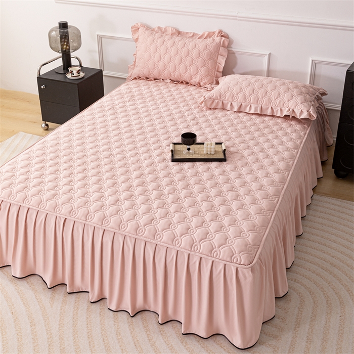 91家纺网 家纺一手货源 找家纺 乐蔻家纺 2026春夏新款新款A类原棉大豆夹棉床裙床笠四件套床笠单件-水仙花 水仙花-豆沙粉