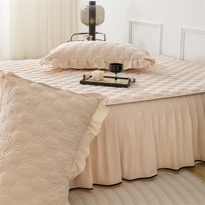 91家纺网 家纺一手货源 找家纺 乐蔻家纺 2026春夏新款新款A类原棉大豆夹棉床裙床笠四件套床笠单件-水仙花 水仙花-优雅驼