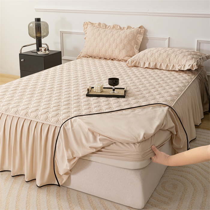 乐蔻家纺 2026春夏新款新款A类原棉大豆夹棉床裙床笠四件套床笠单件-水仙花 水仙花-优雅驼