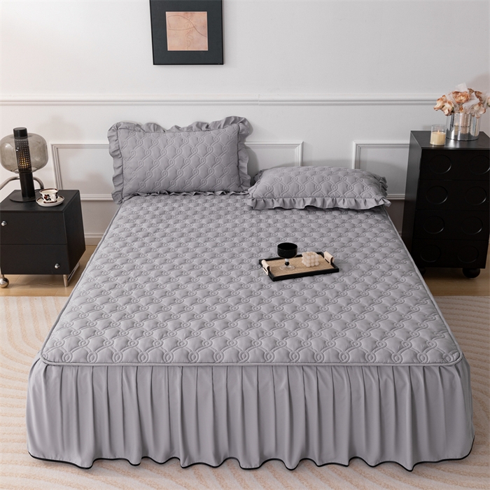 91家纺网 家纺一手货源 找家纺 乐蔻家纺 2026春夏新款新款A类原棉大豆夹棉床裙床笠四件套床笠单件-水仙花 水仙花-高级灰