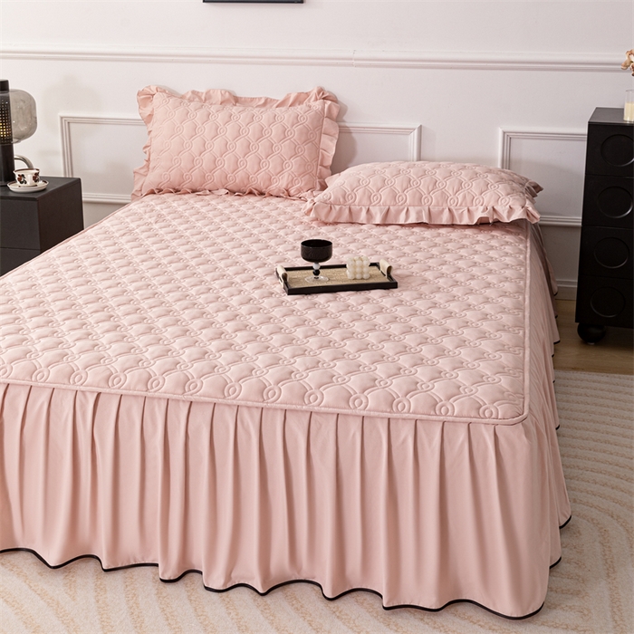 91家纺网 家纺一手货源 找家纺 乐蔻家纺 2026春夏新款新款A类原棉大豆夹棉床裙床笠四件套床笠单件-水仙花 水仙花-豆沙粉