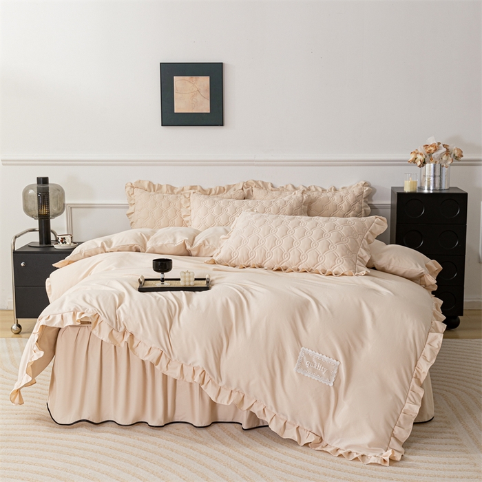 91家纺网 家纺一手货源 找家纺 乐蔻家纺 2026春夏新款新款A类原棉大豆夹棉床裙床笠四件套床笠单件-水仙花 水仙花-优雅驼