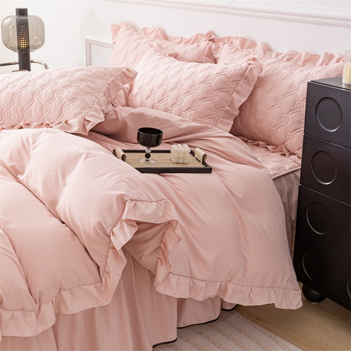 91家纺网 家纺一手货源 找家纺 乐蔻家纺 2026春夏新款新款A类原棉大豆夹棉床裙床笠四件套床笠单件-水仙花 水仙花-豆沙粉