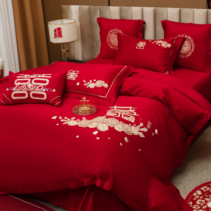 91家纺网 家纺一手货源 找家纺 千禧家纺 2026新款全棉13372婚庆绣花系列 玫瑰爱语