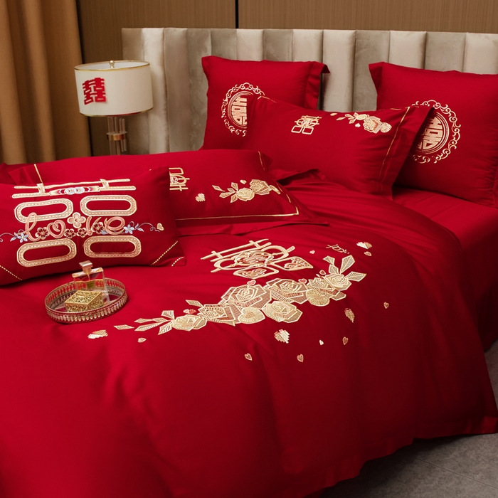 91家纺网 家纺一手货源 找家纺 千禧家纺 2026新款全棉13372婚庆绣花系列 玫瑰爱语