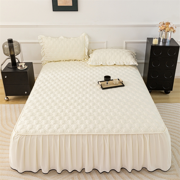 91家纺网 家纺一手货源 找家纺 乐蔻家纺 2026春夏新款新款A类原棉大豆夹棉床裙床笠四件套床笠单件-水仙花 水仙花-奶昔白