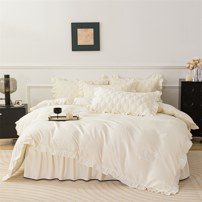 91家纺网 家纺一手货源 找家纺 乐蔻家纺 2026春夏新款新款A类原棉大豆夹棉床裙床笠四件套床笠单件-水仙花 水仙花-奶昔白