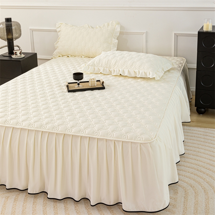 91家纺网 家纺一手货源 找家纺 乐蔻家纺 2026春夏新款新款A类原棉大豆夹棉床裙床笠四件套床笠单件-水仙花 水仙花-奶昔白